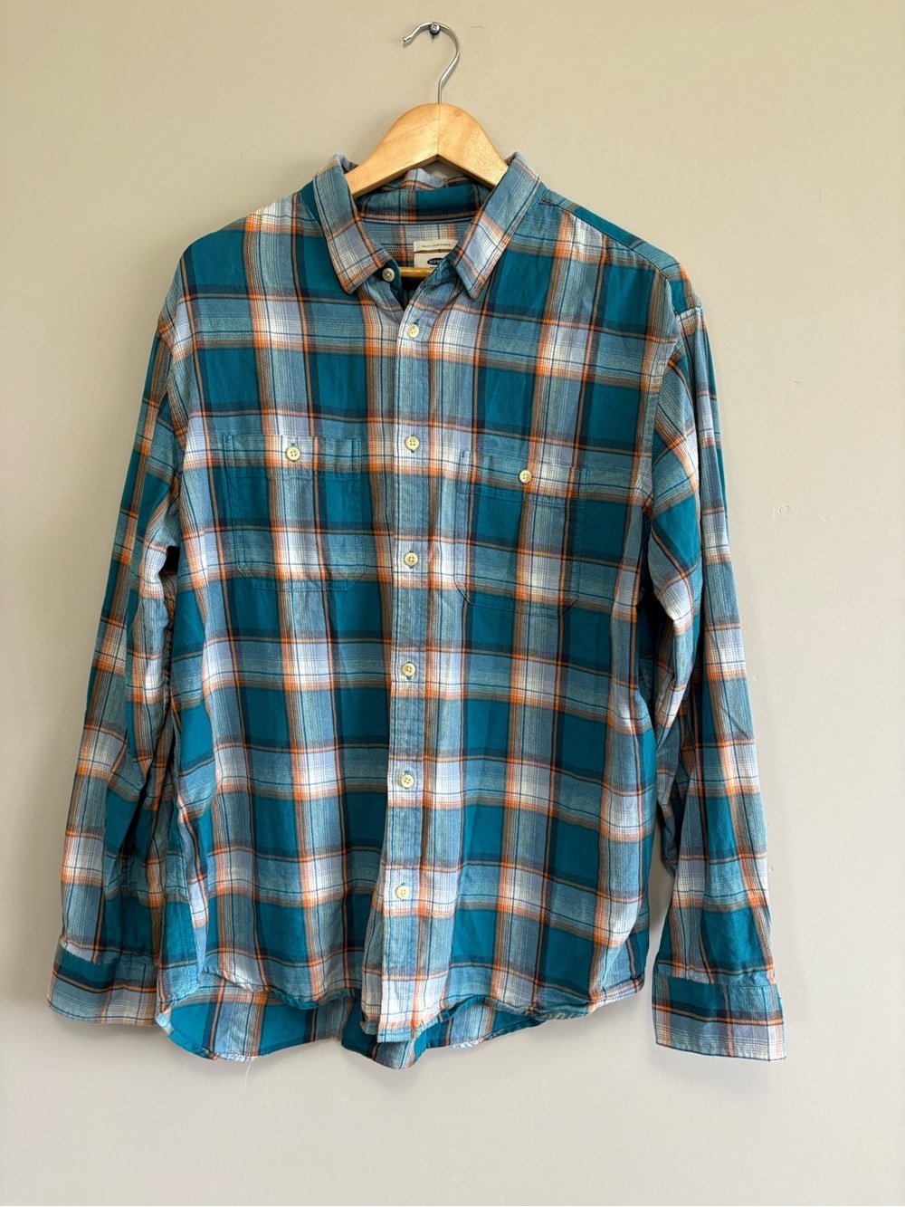 Old Navy Teal Plaid Button-Up Shirt - Men Size XL